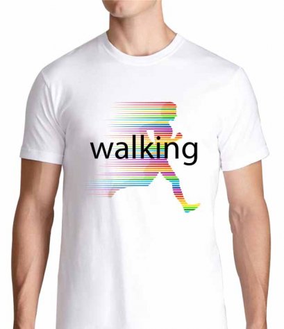 เสื้อคอวีสกรีนข้อความ walking